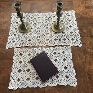 Vintage Set of 2 Cappuccino Crochet Rectangular Handmade Doily's - Table Decor
